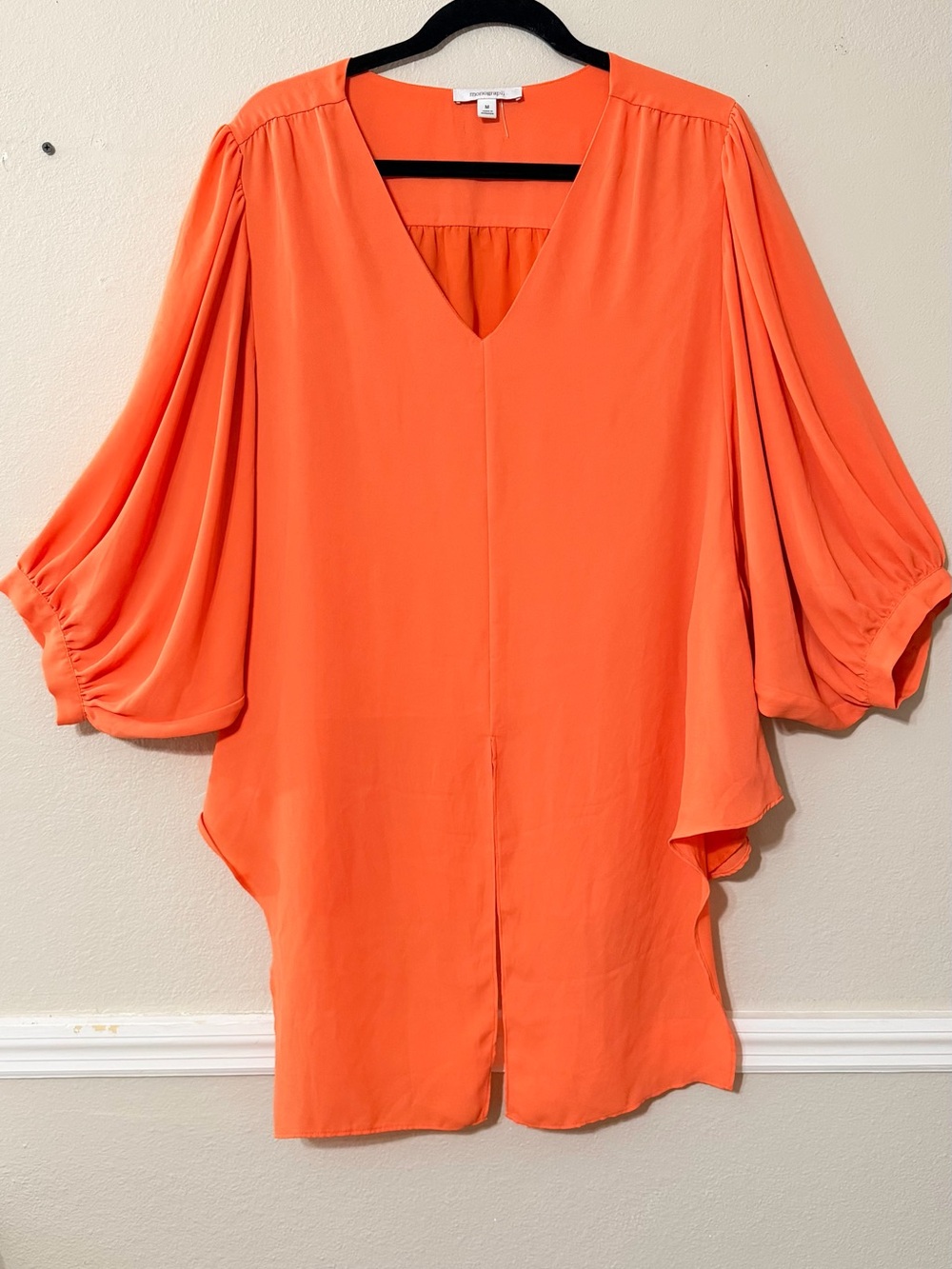 V-Neck Orange Tunic with Balloon Sleeves